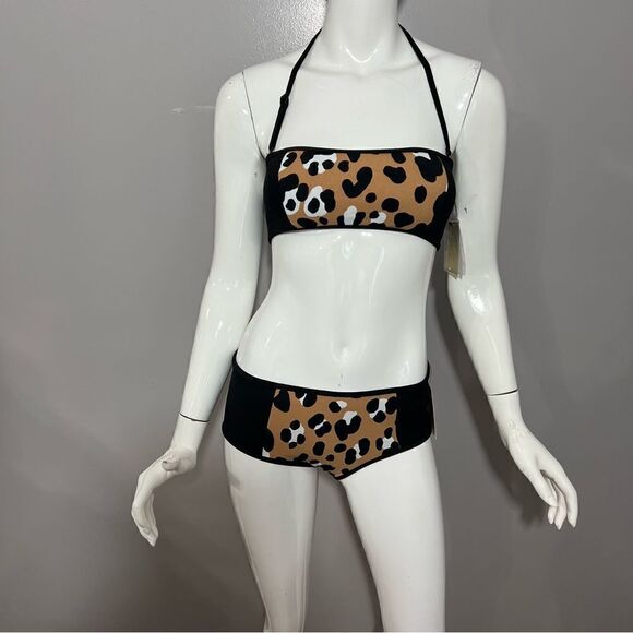 NWT Michael Kors Leopard Print Bandeau Bikini - 6 - Picture 4 of 16